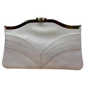White‎ Clutch Evening Bag with Gold Chain Reptile Vintage